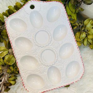 Vintage Deviled Egg Serving Tray/Dish- White/Red